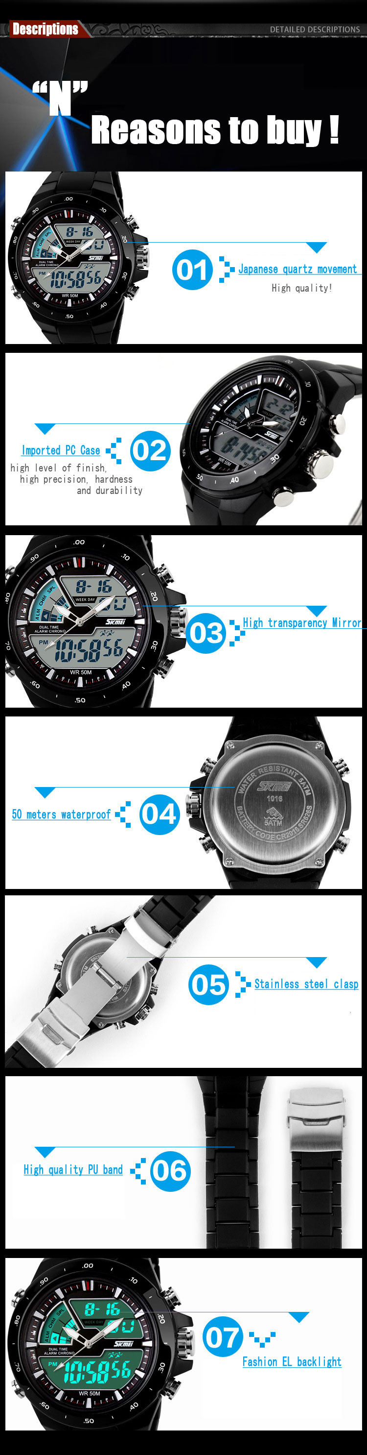 Чоловічий годинник SKMEI водонепроникний, спортивний стиль, Dual Time G-shock