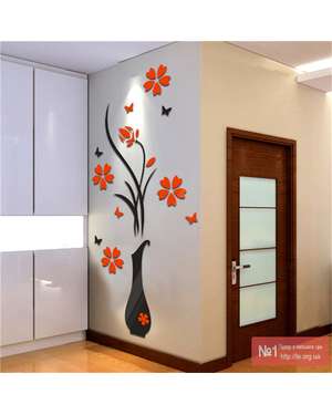 Декоративні пластикові наклейки квіти у вазі з метеликами, зображення 5