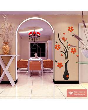 Декоративні пластикові наклейки квіти у вазі з метеликами, зображення 6