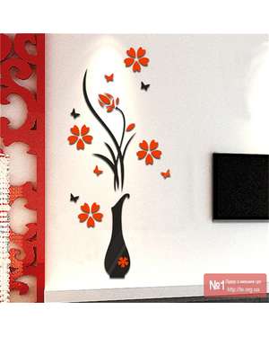 Декоративні пластикові наклейки квіти у вазі з метеликами, зображення 7