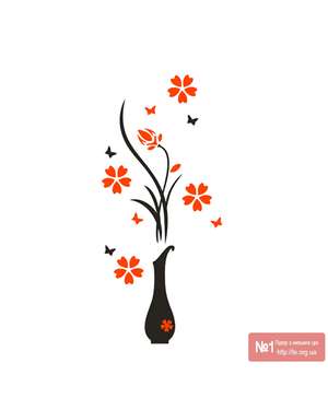 Декоративні пластикові наклейки квіти у вазі з метеликами, зображення 8