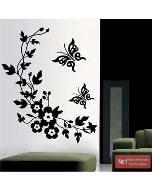 Декоративні наклейки квіти і метелики 110117-10, зображення 2