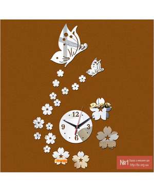 Декоративний настінний 3D годинник з метеликами і квітами, зображення 2