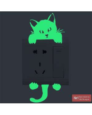 Сяюча в темряві наклейка - стікер на вимикач, розетку (Котик), зображення 1