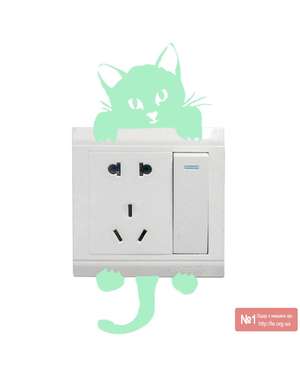 Сяюча в темряві наклейка - стікер на вимикач, розетку (Котик), зображення 3