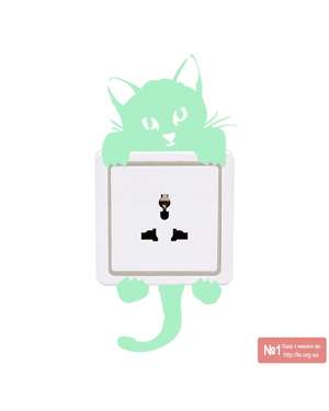 Сяюча в темряві наклейка - стікер на вимикач, розетку (Котик), зображення 4