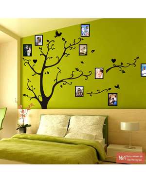 Вінілова наклейка - Родове дерево з фоторамками та пташками