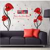 Наклейка вінілова на стіну червоні квіти з фоторамками та метеликами - Картинка 1