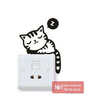 Наклейка сплячий котик на розетку, вимикач, зображення 1