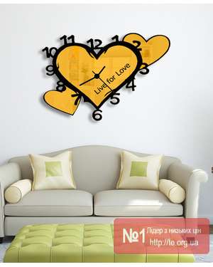 3D дзеркальний настінний годинник - Серце Live for Love 553, зображення 2