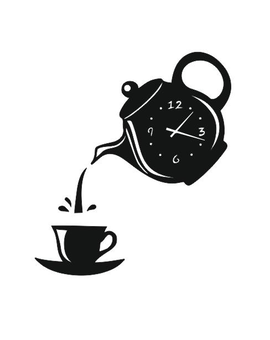 3D настінний годинник для кухні - Чайник та кружка кави 569, зображення