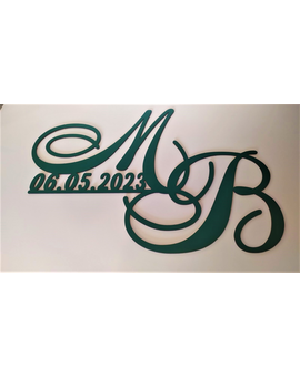 Весільна монограма з ініціалами, іменами молодят та голубами 657, зображення 5