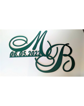 Весільна монограма з ініціалами, іменами молодят та голубами 657, зображення 6