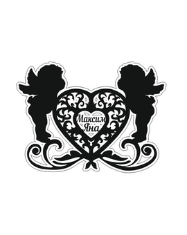 Весільна монограма з ангелами та ініціалами або іменами молодят 667, зображення