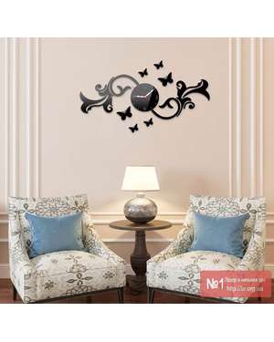 3D настінний годинник - візерунок та метелики 723, зображення 1