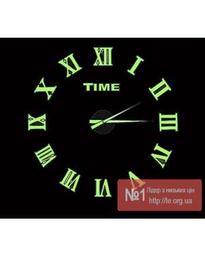3D годинник з римськими цифрами - люмінесцентний, світится у темряві - Time Decor 765